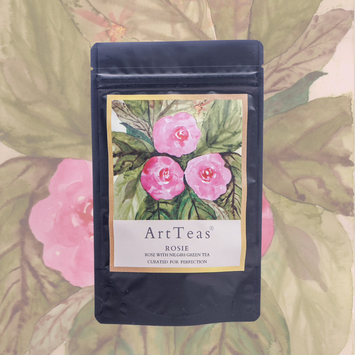 ArtTeas® Rosie rose and Nilgiri green tea pouch - antioxidant rich rose green tea gift India