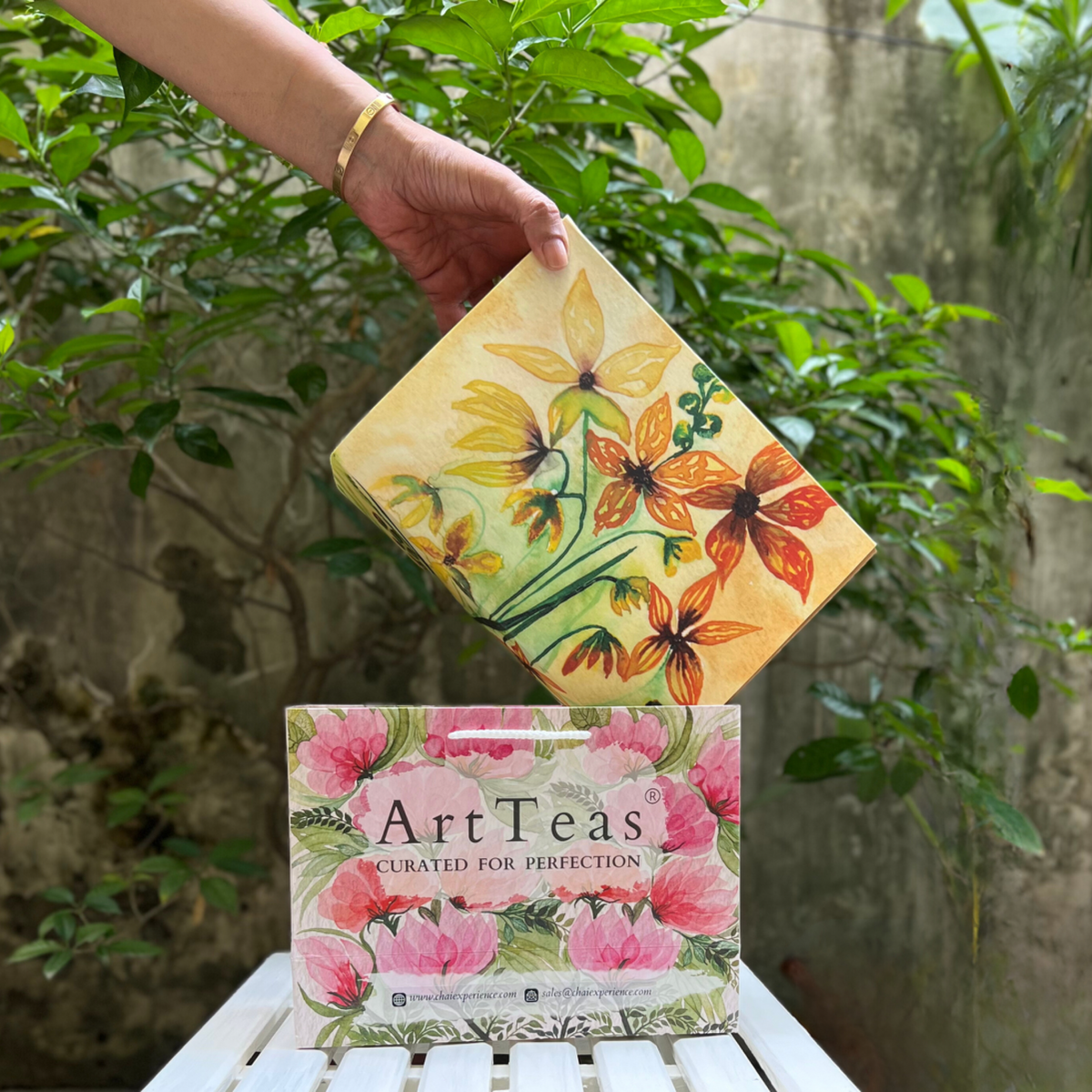 Botanical Watercolor Painted Tea Boxes India from ArtTeas®
