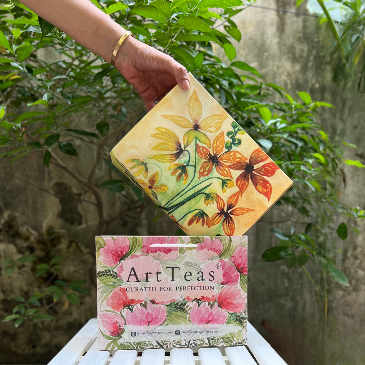 Botanical Watercolor Painted Tea Boxes India from ArtTeas®