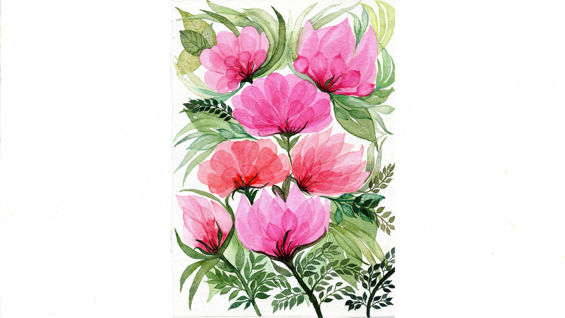 Original Watercolor botanical painting of Magnolia Flower label for Spring Delight 