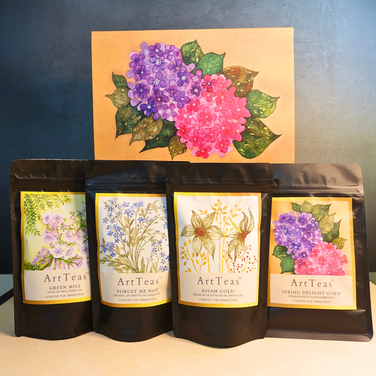Hydrangea Floral Watercolor painted  Tea Gift Box by  ArtTeas®