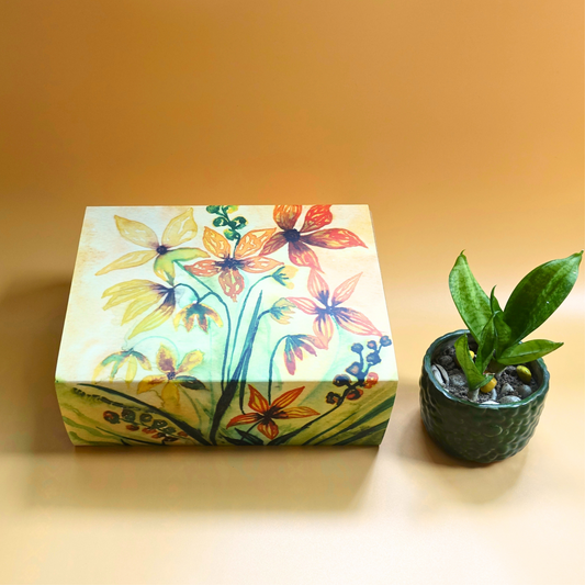 Yellow & Green watercolor painted floral Gift Boxes :  ArtTeas®