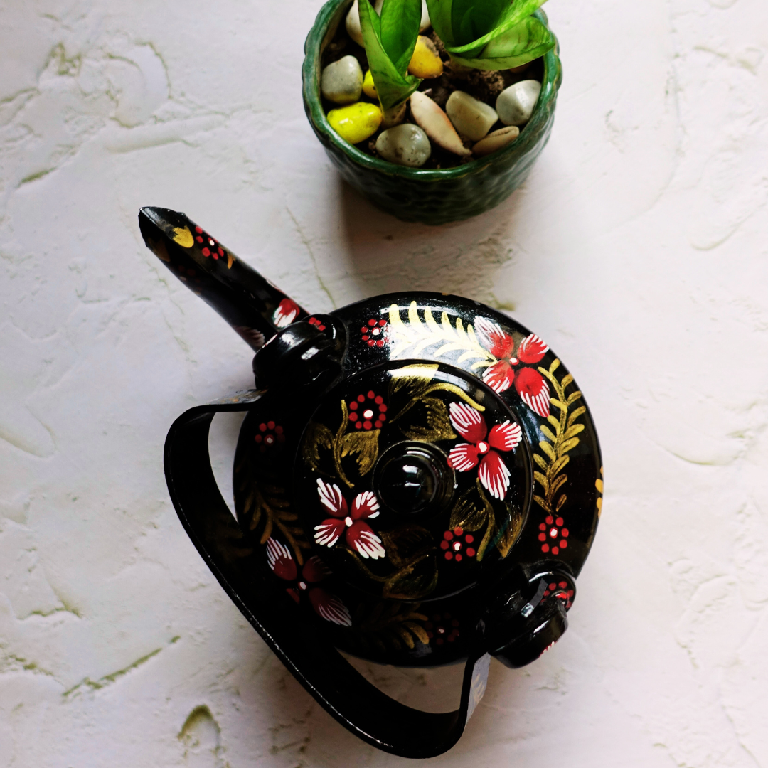 Top view of ArtTeas® Black, Red and Golden Hand Painted Kettles