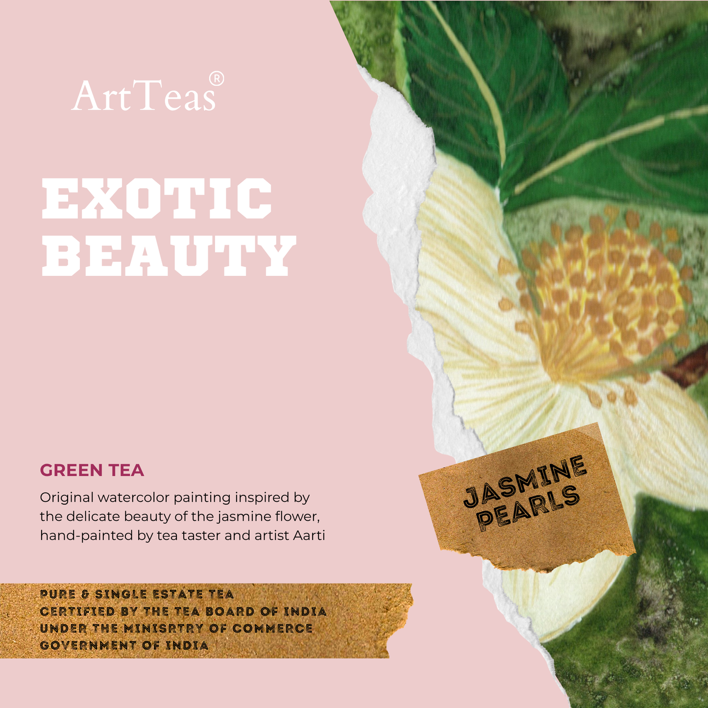 Jasmine Pearls Green Tea by ArtTeas® – hand-rolled loose leaf green tea naturally scented with jasmine flowers