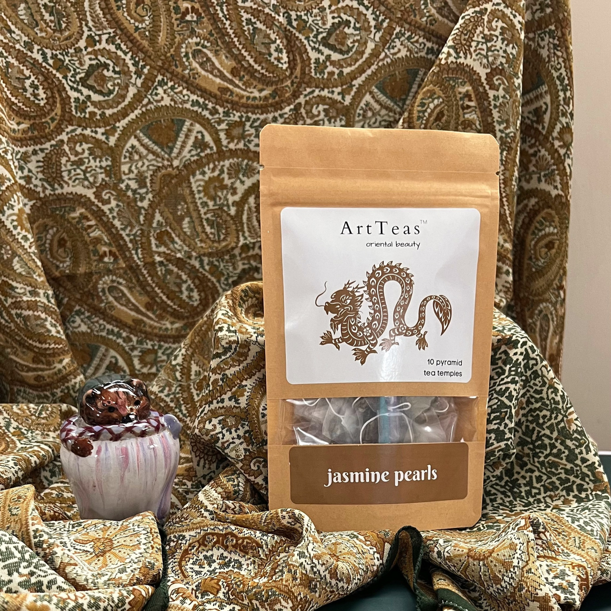 ArtTeas® Jasmine Pearls premium whole leaf green tea with jasmine flowers - aromatic floral green tea gift India