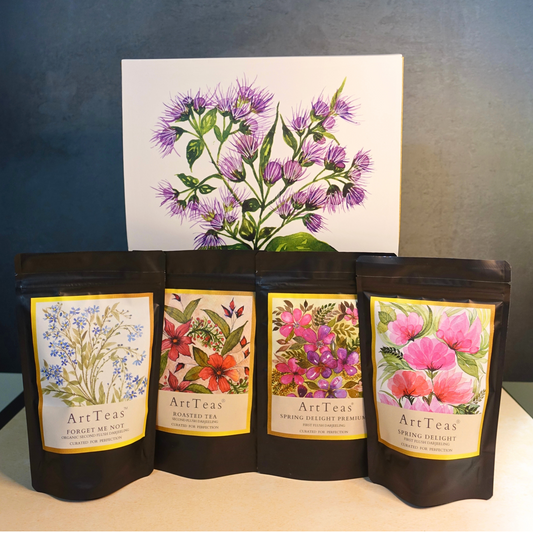 Inside of Treasures of Darjeeling gift box - premium single origin Darjeeling teas by ArtTeas