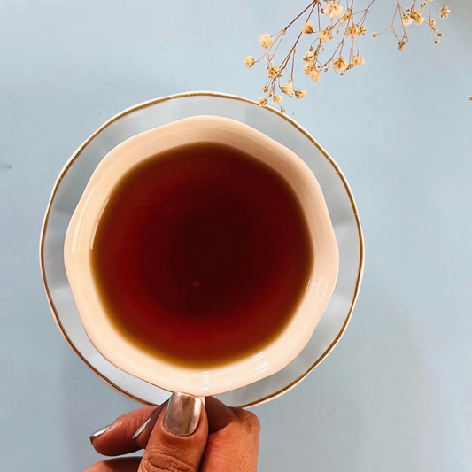 ArtTeas® Masala Chai brewed in a cup - bold spiced Indian chai tea pyramid bags with milk India