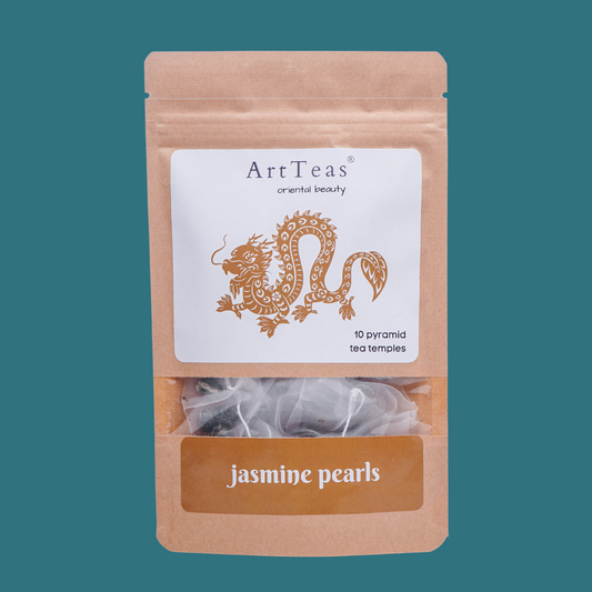 ArtTeas® Jasmine Pearls whole leaf green tea with jasmine flowers - premium jasmine tea pyramid bags India
