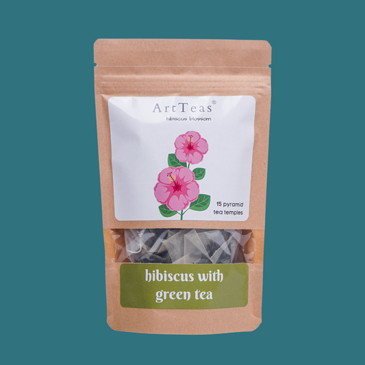 ArtTeas® Hibiscus Green Tea with watercolor hibiscus flower artwork