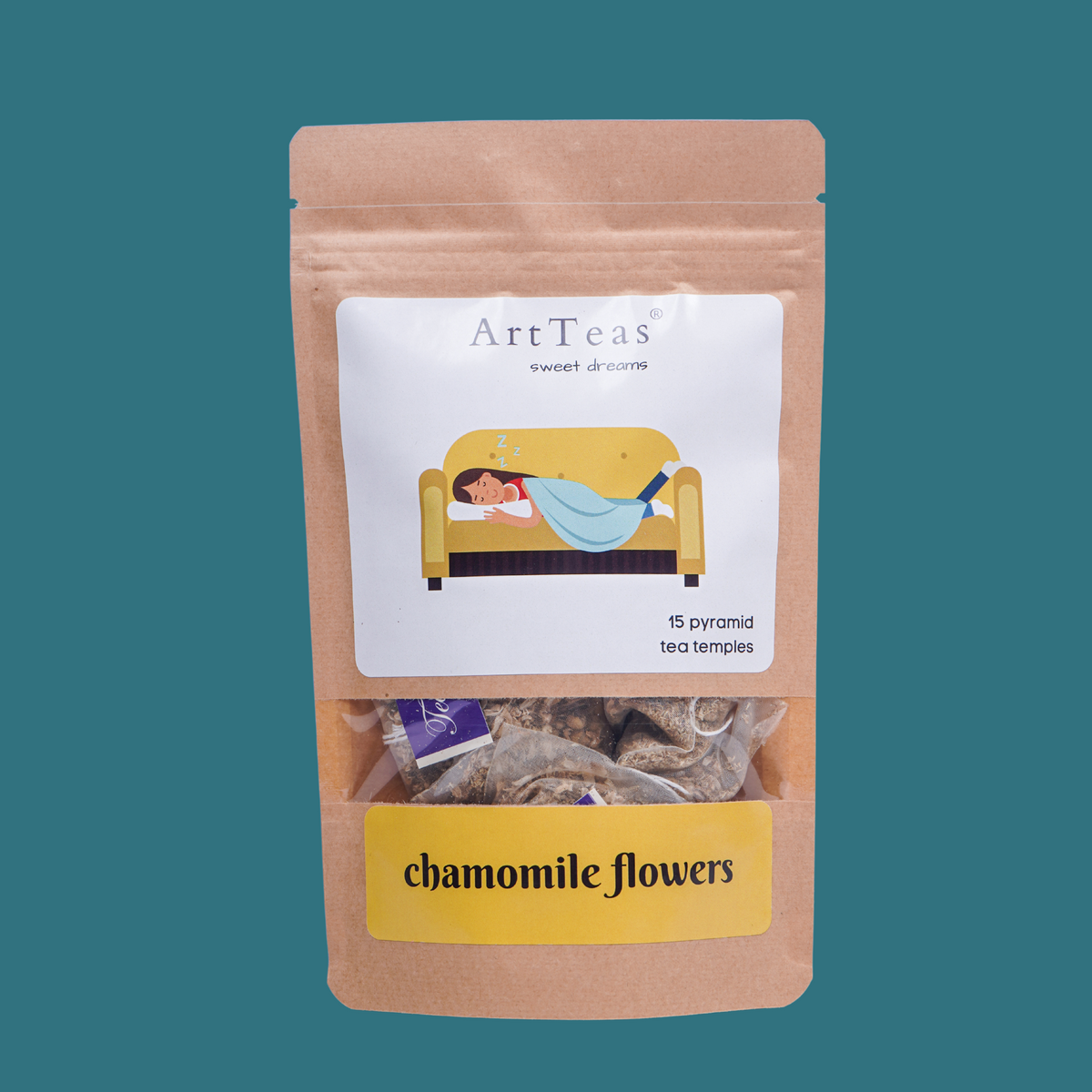 ArtTeas® chamomile flowers pyramid tea bags - caffeine free herbal tea in premium packaging India