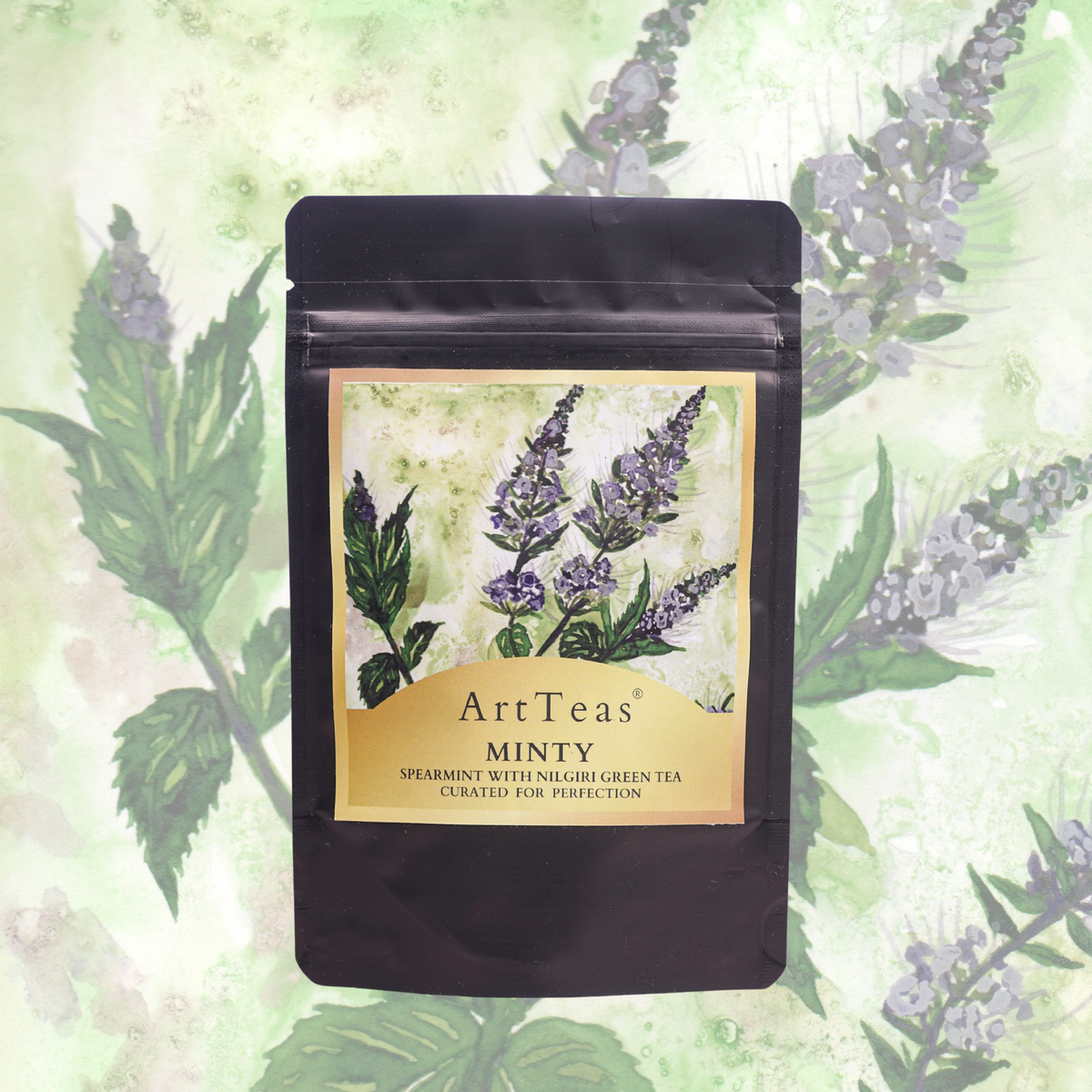 ArtTeas® Minty Green Tea botanical packaging