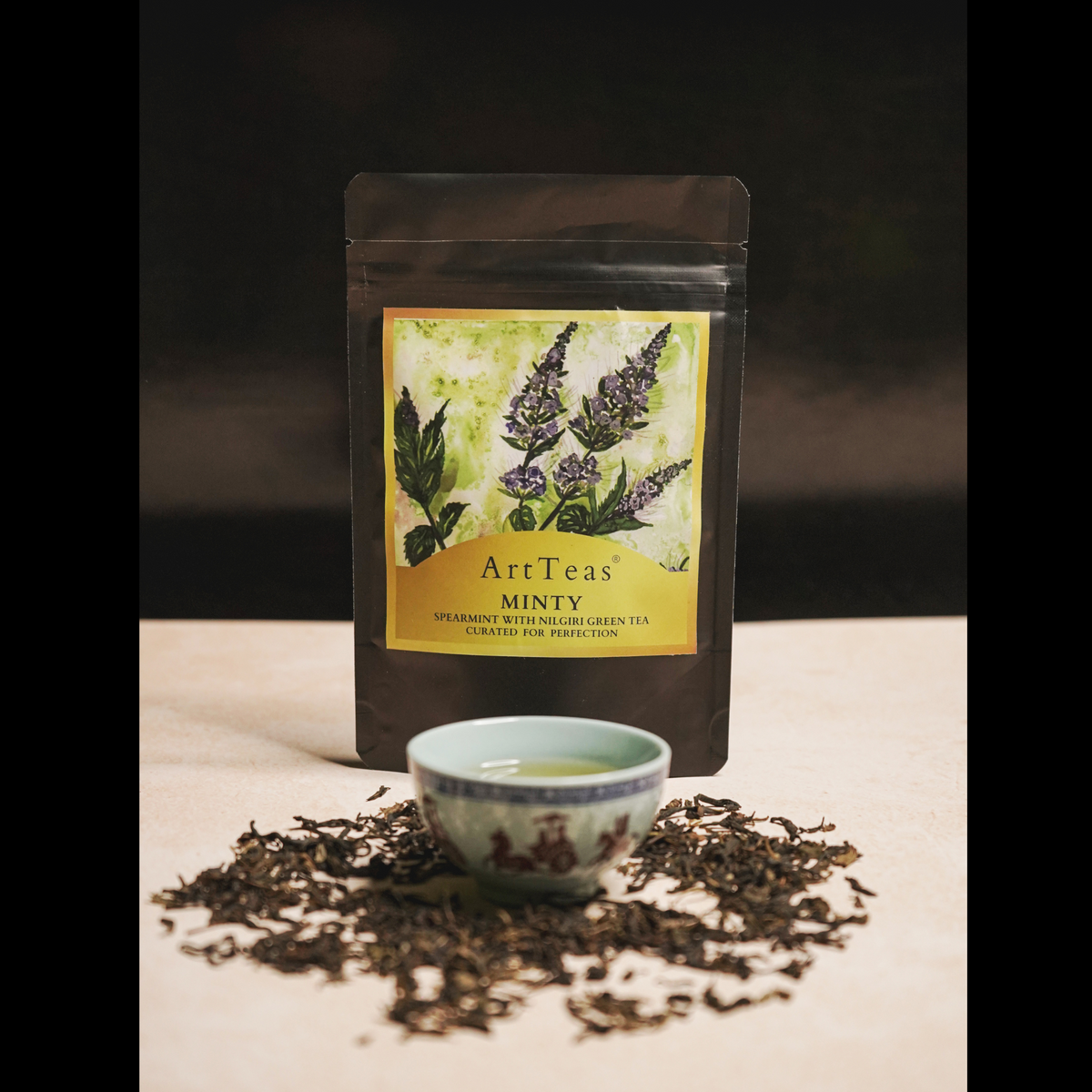 Refreshing mint green tea served hot