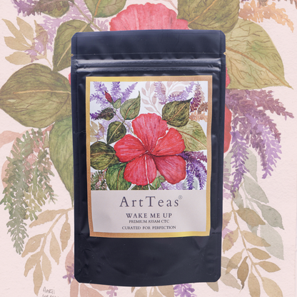  ArtTeas® Assam tea pouch with hibiscus watercolor print - Flavours of Assam gift box