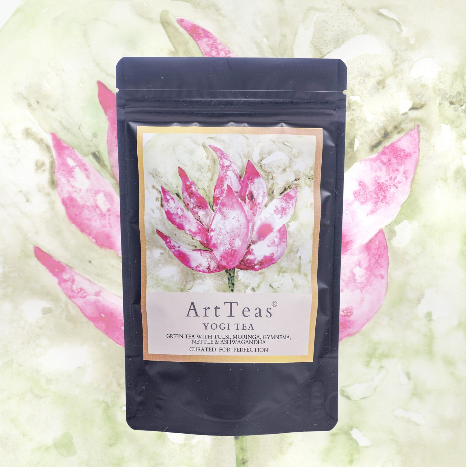  Yogi Tea with botanical watercolor lotus on the packaging - ArtTeas® 