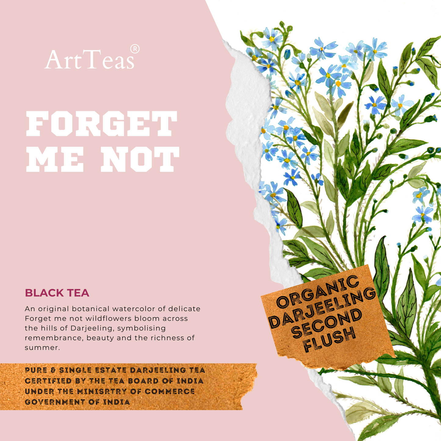 ArtTeas® Organic Second Flush Darjeeling Tea - Forget Me Not - Premium Whole Leaf Black Tea