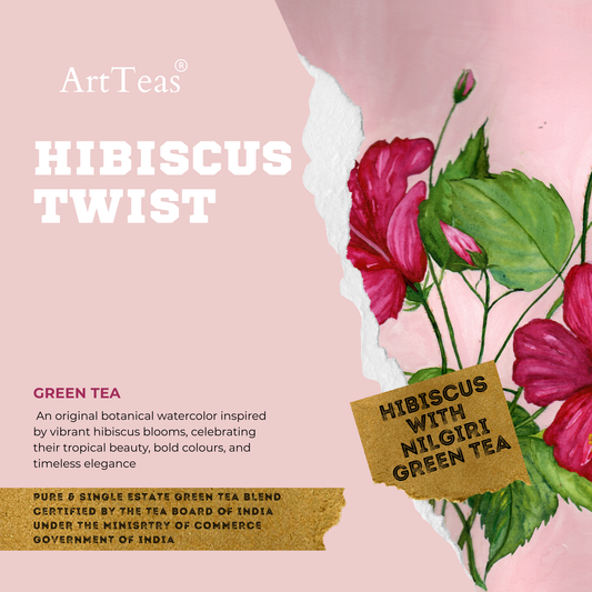 Hibiscus Nilgiri Green Tea by ArtTeas loose leaf green tea with hibiscus petals