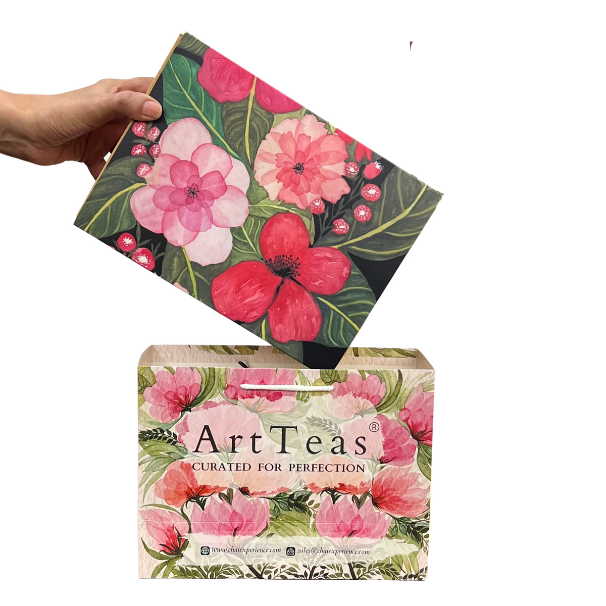 Handcrafted  ArtTeas® floral watercolor greeting card included in every Flavours of Assam tea gift box