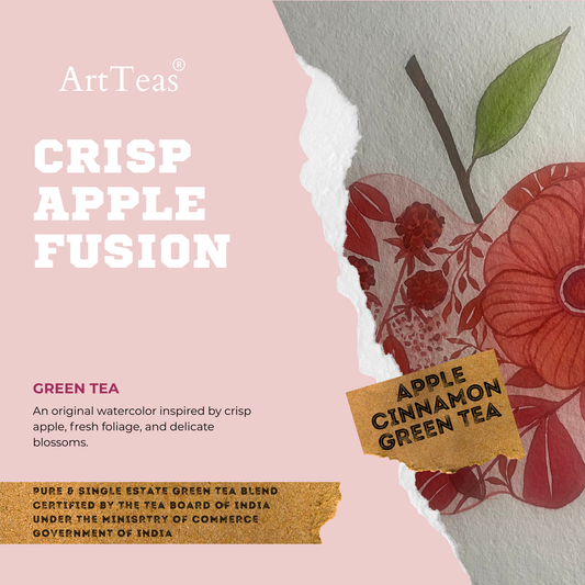 Crisp Apple Fusion apple cinnamon green tea by ArtTeas® - premium flavoured green tea with freeze dried apple and cinnamon India