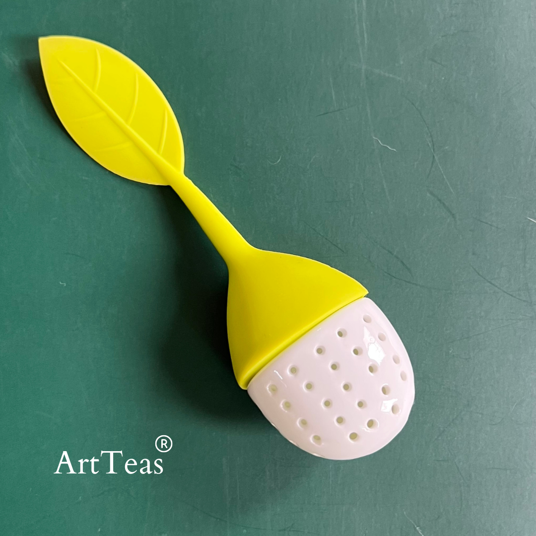 Leaf shape ceramic infuser with green silicon handle by ArtTeas® - premium loose leaf tea strainer India