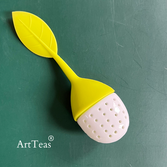 Leaf shape ceramic infuser with green silicon handle by ArtTeas® - premium loose leaf tea strainer India
