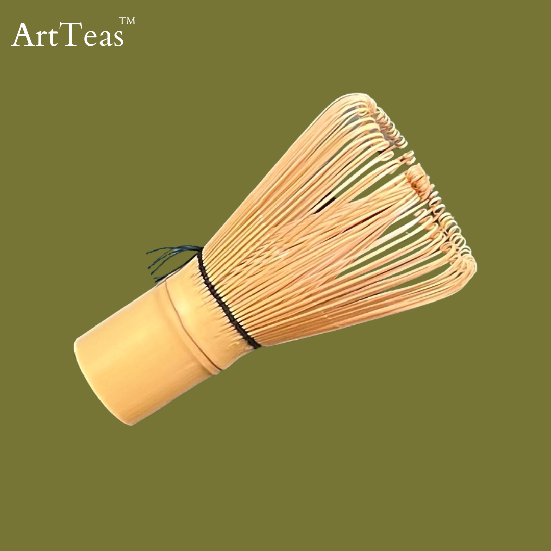 Traditional Japanese bamboo matcha whisk with fine prongs